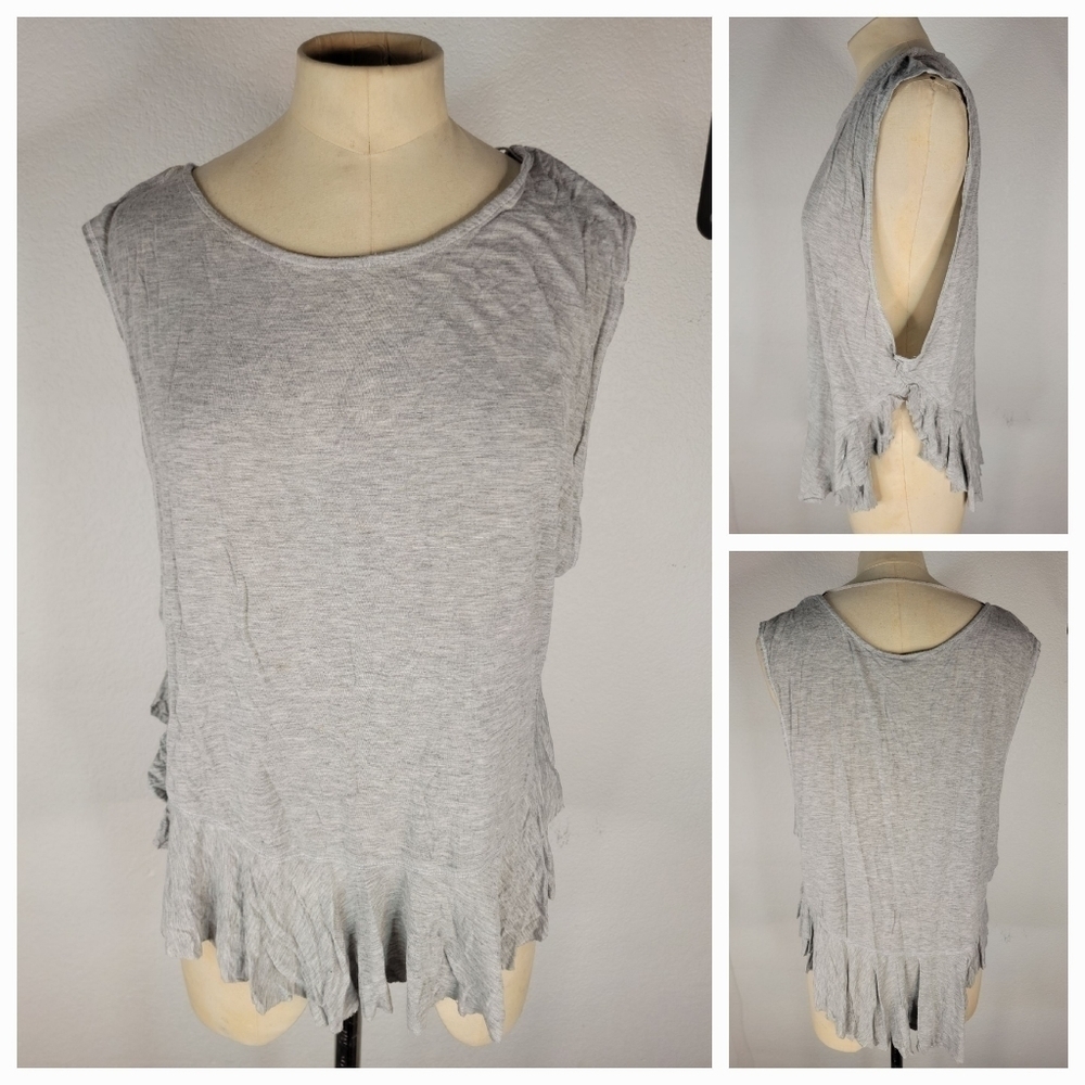 Free People Sz L Uptown Ruffle Tank Sleeveless High Side Slits Gray